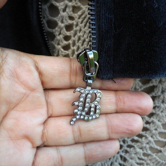 EUC BCBG Hooded Blue TieDye Zippered Jacket w/Rhinestones M - Picture 4 of 12